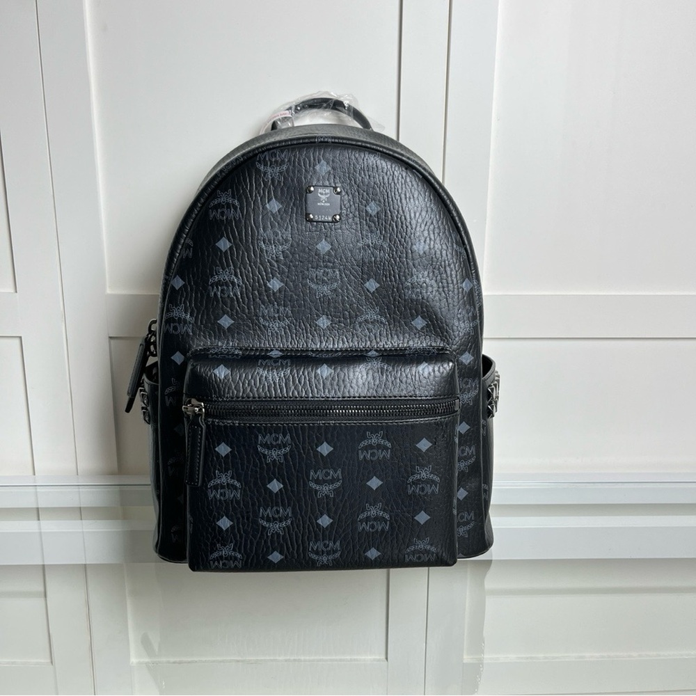 MCM Black and Gray Logo Backpack